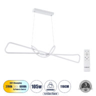 Κρεμαστό Φωτιστικό Οροφής Design LED CCT 105W 11760lm 300° AC 220-240V – Εναλλαγή Φωτισμού μέσω Τηλεχειριστηρίου All In One Ψυχρό 6000k+Φυσικό 4500k+Θερμό 2700k Dimmable Μ110 x Π17 x Υ17.5cm – Λευκό – 3 Years Warranty