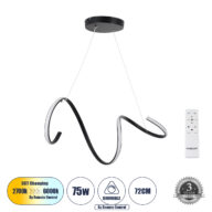 Κρεμαστό Φωτιστικό Οροφής Design LED CCT 75W 8400lm 300° AC 220-240V – Εναλλαγή Φωτισμού μέσω Τηλεχειριστηρίου All In One Ψυχρό 6000k+Φυσικό 4500k+Θερμό 2700k Dimmable Μ72 x Π25 x Υ18cm – Μαύρο – 3 Years Warranty