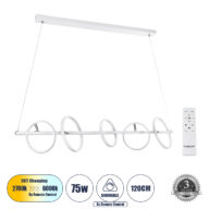 Κρεμαστό Φωτιστικό Οροφής Design LED CCT 75W 8400lm 360° AC 220-240V – Εναλλαγή Φωτισμού μέσω Τηλεχειριστηρίου All In One Ψυχρό 6000k+Φυσικό 4500k+Θερμό 2700k Dimmable Μ120 x Π25 x Υ25cm – Λευκό – 3 Χρόνια Εγγύηση