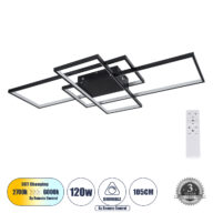 Φωτιστικό Οροφής Design LED CCT 120W 14400lm 120° AC 220-240V – Εναλλαγή Φωτισμού μέσω Τηλεχειριστηρίου All In One Ψυχρό 6000k+Φυσικό 4500k+Θερμό 2700k Dimmable Μ105 x Π60 x Υ19cm – Μαύρο – 3 Years Warranty