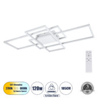 Φωτιστικό Οροφής Design LED CCT 120W 14400lm 120° AC 220-240V – Εναλλαγή Φωτισμού μέσω Τηλεχειριστηρίου All In One Ψυχρό 6000k+Φυσικό 4500k+Θερμό 2700k Dimmable Μ105 x Π60 x Υ19cm – Λευκό – 3 Years Warranty