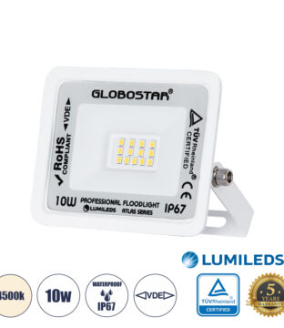 Επαγγελματικός Προβολέας LED 10W 1200lm 120° AC 220-240V – Αδιάβροχος IP67 – Μ10 x Π2 x Υ8cm – Λευκό – Φυσικό Λευκό 4500K – LUMILEDS Chips – TÜV Rheinland Certified – 5 Years Warranty