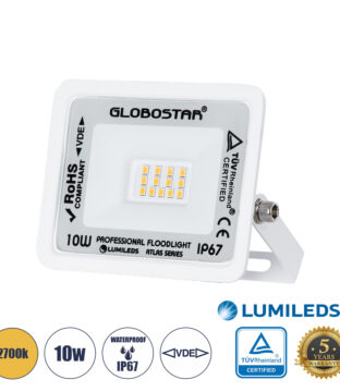 Επαγγελματικός Προβολέας LED 10W 1150lm 120° AC 220-240V – Αδιάβροχος IP67 – Μ10 x Π2 x Υ8cm – Λευκό – Θερμό Λευκό 2700K – LUMILEDS Chips – TÜV Rheinland Certified – 5 Years Warranty