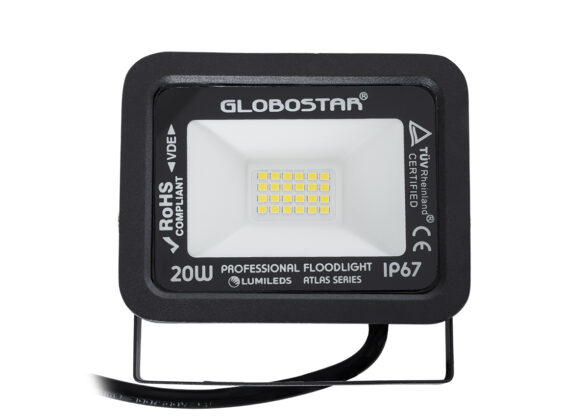 Επαγγελματικός Προβολέας LED 20W 2400lm 120° AC 220-240V - Αδιάβροχος IP67 - Μ12 x Π2.5 x Υ9.5cm - Μαύρο - Φυσικό Λευκό 4500K - LUMILEDS Chips - TÜV Rheinland Certified - 5 Years Warranty