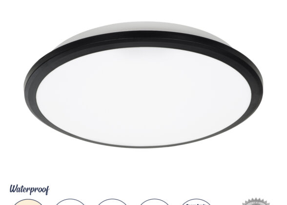 Πλαφονιέρα Οροφής LED 24W 2640lm 120° AC 220-240V Αδιάβροχη IP54 Φ30 x Υ6.5cm Φυσικό Λευκό 4500K - Μαύρο - Bridgelux Chips - 3 Years Warranty