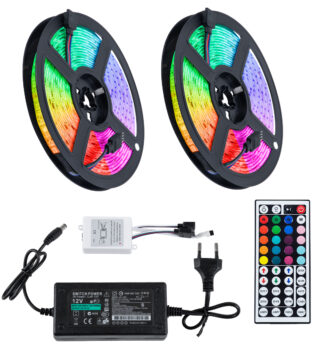 Σετ Ταινία LED RGB SMD 5050 10m (2x5M) 7.2W/m 30LED/m 576 lm/m 120° DC 12V με Τροφοδοτικό & Ασύρματο Τηλεχειριστήριο Αδιάβροχη IP65