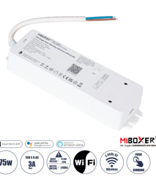 WL1-P75V24 Mi-BOXER DC Smart Wifi & RF 2.4Ghz & Push Dimming Power Supply Τροφοδοτικό SELV & Controller / Dimmer All in One AC100-240V σε DC 24V 1 x 3A 75W – Max 3A 75W – IP20 Μ19 x Π5.5 x Υ3.2cm – 5 Years Warranty