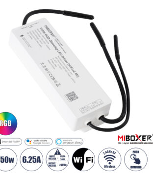 WP3-P150V24 Mi-BOXER DC Smart Wifi & RF 2.4Ghz Power Supply Τροφοδοτικό SELV & Controller / Dimmer All in One 3 Καναλιών AC100-240V σε DC 24V 3 x 2.1A 50W – Max 6.25A 150W – Αδιάβροχο IP67 RGB Μ22.5 x Π7.3 x Υ3.5cm – 5 Years Warranty