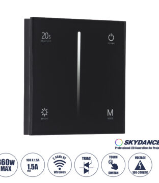 S1-T SKYDANCE AC Smart RF 2.4Ghz & Αφής – Touch Triac Dimming AC100-240V σε AC100-240V 1 x 1.5A 360W – Max 1.5A 360W – IP20 – Μαύρο Σώμα – Μ8.5 x Π8.5 x Υ3.2cm – 5 Years Warranty