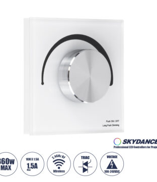 S1-K SKYDANCE AC Smart RF 2.4Ghz & Ροοστάτη – Push ON/OFF Triac Dimming AC100-240V σε AC100-240V 1 x 1.5A 360W – Max 1.5A 360W – IP20 – Λευκό Σώμα – Μ8.5 x Π8.5 x Υ5cm – 5 Years Warranty