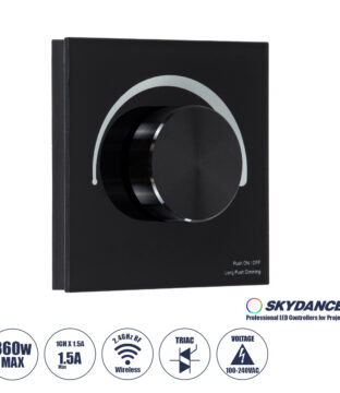 S1-K SKYDANCE AC Smart RF 2.4Ghz & Ροοστάτη – Push ON/OFF Triac Dimming AC100-240V σε AC100-240V 1 x 1.5A 360W – Max 1.5A 360W – IP20 – Μαύρο Σώμα – Μ8.5 x Π8.5 x Υ5cm – 5 Years Warranty