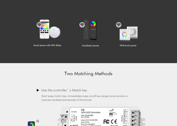 DC RF 2.4Ghz Dimmer High Speed Controller 3 Καναλιών DC 12-24V 3 x 5A 96W - Max 12A 288W - IP20 Μ10 x Π3.5 x Υ2cm - 5 Years Warranty