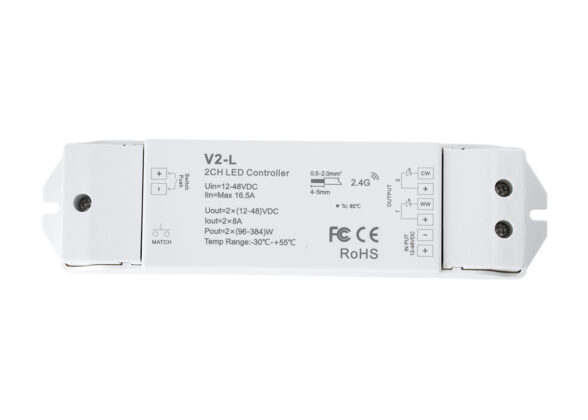 DC RF 2.4Ghz Dimmer High Speed Controller & Push Dimming 2 Κανάλια DC 12-48V 2 x 8A 384W - Max 16.5A 384W - IP20 Μ17.5 x Π4.5 x Υ2.5cm - 5 Years Warranty