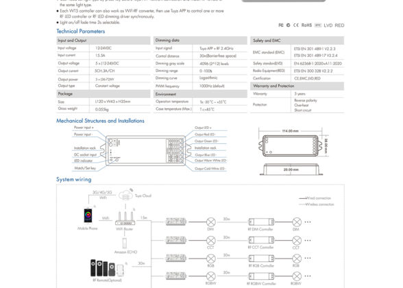 WiFi & RF 2.4Ghz Dimmer High Speed Controller 5 Καναλιών DC 12-24V 5 x 3A 72W - Max 15A 360W - IP20 Μ10 x Π4 x Υ2cm - 5 Years Warranty