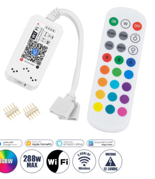 Ασύρματος Smart Home Wi-Fi LED RGBW Controller με 2 Εξόδους RGBW και Χειριστήριο 2.4Ghz RF DC 12V Max 144W – DC 24V Max 288W