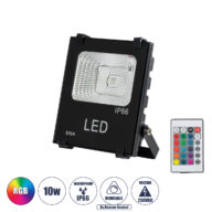 Επαγγελματικός Προβολέας LED 10W 650lm 120° AC 220-240V Αδιάβροχος IP66 με Ασύρματο Χειριστήριο IR – RGB – Μ11 x Π4 x Υ13.5cm – 3 Χρόνια Εγγύηση