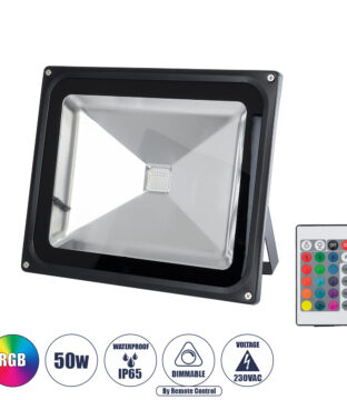 Επαγγελματικός Προβολέας LED 50W 3250lm 120° AC 220-240V Αδιάβροχος IP65 με Ασύρματο Χειριστήριο IR – RGB – Μ28.5 x Π23.5 x Υ10cm – 3 Χρόνια Εγγύηση