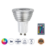 Σποτ LED GU10 MR16 3W 240lm 35° AC 220-240V IP20 Φ5 x Υ8.5cm – Εναλλαγή Φωτισμού μέσω Τηλεχειριστηρίου RGB – Dimmable – 2 Χρόνια Εγγύηση