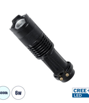 Φορητός Φακός Χειρός CREE LED 6W 480lm – Ψυχρό Λευκό 6000K – Φ2.5 x Υ9.2cm