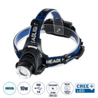 Φακός Κεφαλής Επαναφορτιζόμενος LED CREE XML2-T6 Chip 10 Watt 1800lm με 2 x 18650 Μπαταρίες 5200mAh Ψυχρό Λευκό 6000K