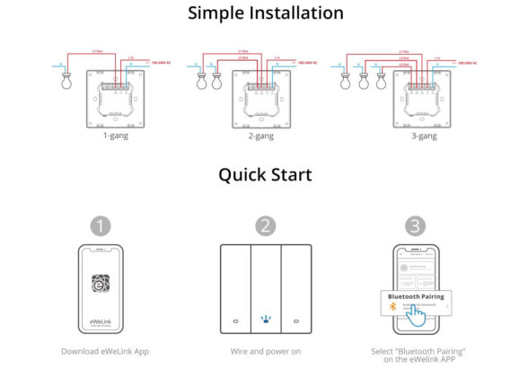 SONOFF M5-2C-86 SwitchMan Mechanical Smart Switch WiFi & Bluetooth AC 100-240V Max 10A 2200W (5A/Way) 2 Way