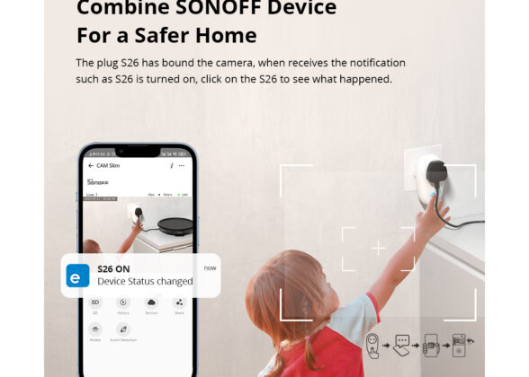 SONOFF S-CAM Slim Smart Home Security Camera WiFi 2.4GHz 1080P 130° Two Way Audio - Local & Cloud Storage - Nigh Vision - Motion Detection - Motion Alarm DC 5V 1A