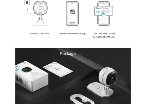 SONOFF S-CAM Slim Smart Home Security Camera WiFi 2.4GHz 1080P 130° Two Way Audio - Local & Cloud Storage - Nigh Vision - Motion Detection - Motion Alarm DC 5V 1A