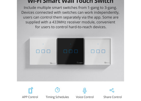 SONOFF T2EU1C-RF - 433MHz Wireless Smart Wall Touch Button Switch AC 100-240V Max 2A (2A/Way) 1 Way - RF Series