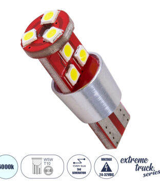 Λάμπα Φορτηγού T10 W5W 3rd Generation Can-Bus Extreme Truck Series LED 9 SMD 3030 6W 900lm 360° DC 24-32V IP20 Ψυχρό Λευκό 6000K