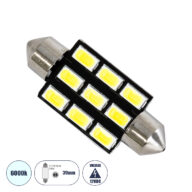 Λάμπα Αυτοκινήτου LED 39mm FESTOON – C5W 9xSMD5630 4.5W 675lm 120° DC 12-16V IP20 Μ3.9 x Π1.2 x Υ1.2cm Ψυχρό Λευκό 6000K