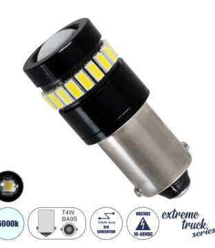 Λάμπα Αυτοκινήτου LED BA9s – T4W 3rd Generation Can-Bus Extreme Truck Series 18xSMD3014 1.3W 156lm 360° DC 10-48V IP20 Φ1.2 x Υ3cm Ψυχρό Λευκό 6000K