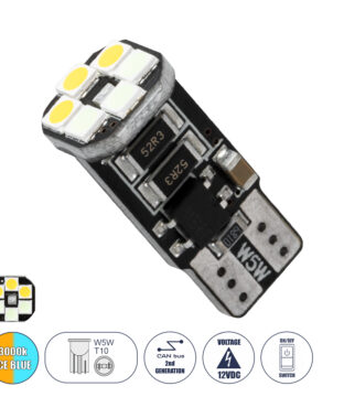 Λάμπα Αυτοκινήτου LED 3 Stage Color Change by Switch On/Off T10 W5W 2rd Generation Can-Bus Series 10xSMD3535 1.3W 156lm 360° DC 10-48V IP20 Μ1 x Π1 x Υ2.5cm Θερμό Λευκό 3000K & Ice Blue