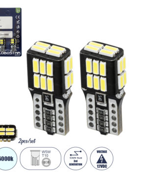 Λάμπες Αυτοκινήτου LED T10 W5W 3rd Generation Can-Bus Series 24xSMD4014 1.8W 270lm 360° DC 12-16V IP20 Μ1 x Π1 x Υ2.5cm Ψυχρό Λευκό 6000K – Σετ 2 Τεμαχίων σε Blister