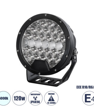 E4 Mark Vehicle & JEEP Work Lights – Φώτα Εργασίας για Οχήματα και JEEP LED High Power 120W DC 10-30V Αδιάβροχo IP6K9K Ψυχρό Λευκό 6000K M18 x Π7 x Υ19cm