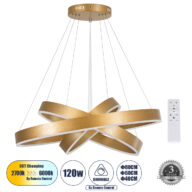 Κρεμαστό Φωτιστικό Δαχτυλίδι-Κύκλος LED CCT 120W 14158lm 120° AC 220-240V – Εναλλαγή Φωτισμού μέσω Τηλεχειριστηρίου All In One Ψυχρό 6000K+Φυσικό 4500K+Θερμό 2700K Dimmable Φ40+60+80cm – Χρυσό Βούρτσας – 3 Years Warranty