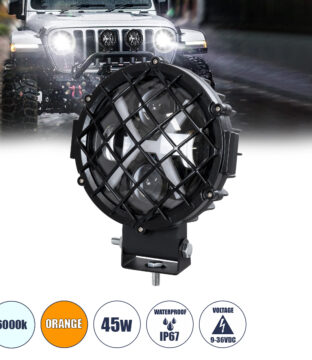 Φώτα Εργασίας για Οχήματα και JEEP με X Light DRL & Φλας LED High Power 45W DC 9-36V Αδιάβροχo IP67 Πορτοκαλί & Ψυχρό Λευκό 6000K M17 x Π8 x Υ21cm