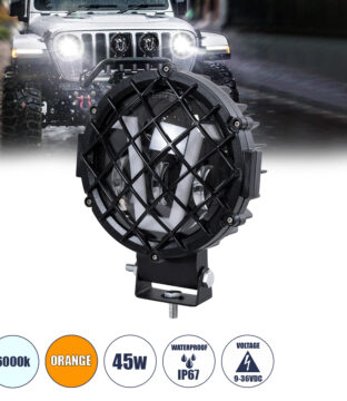 Φώτα Εργασίας για Οχήματα και JEEP με V Light DRL & Φλας LED High Power 45W DC 9-36V Αδιάβροχo IP67 Πορτοκαλί & Ψυχρό Λευκό 6000K M17 x Π8 x Υ21cm