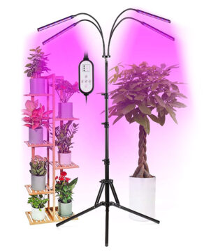 Grow Light Full Spectrum LED Φωτιστικό Ανάπτυξης Φυτών Γλάστρας με 4 Κινούμενες Κεφαλές & Τρίποδο 150cm SMD 2835 20W 180° AC230V IP20 με Dimmer & Timer Εσωτερικού Χώρου για Κάλυψη Επιφάνειας 1m x 1m Πλήρους Φάσματος Φωτισμού