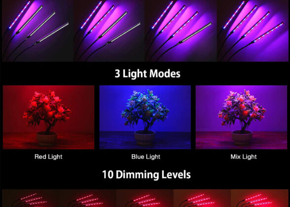 Grow Light Full Spectrum LED Φωτιστικό Ανάπτυξης Φυτών Γλάστρας με 4 Κινούμενες Κεφαλές & Βάση Μανταλάκι Clip SMD 2835 20W 160° AC230V IP20 με Dimmer & Timer Εσωτερικού Χώρου για Κάλυψη Επιφάνειας 1m x 1m Πλήρους Φάσματος Φωτισμού