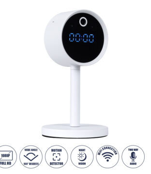 Rechargeable Table Camera WiFi HD 1080P 160° 1500mAh Two Way Audio Motion Detection & Digital Clock – Επαναφορτιζόμενη Επιτραπέζια Κάμερα WiFi HD 1080P 160° 1500mAh Διπλή Κατέυθυνση Ομιλίας Ανιχνευτή Κίνησης & Ψηφιακό Ρολόι – Λευκό