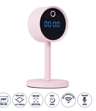 Rechargeable Table Camera WiFi HD 1080P 160° 1500mAh Two Way Audio Motion Detection & Digital Clock – Επαναφορτιζόμενη Επιτραπέζια Κάμερα WiFi HD 1080P 160° 1500mAh Διπλή Κατέυθυνση Ομιλίας Ανιχνευτή Κίνησης & Ψηφιακό Ρολόι – Ροζ