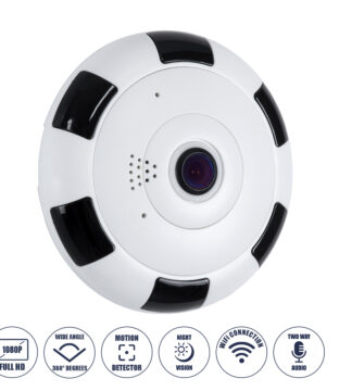 Επιτοίχια IP Camera 1080P WiFi 360° Μοιρών – Νυχτερινή Όραση με LED IR – Διπλή Κατέυθυνση Ομιλίας – Ανιχνευτή Κίνησης – Νυχτερινή Λήψη – Λευκό Μαύρο