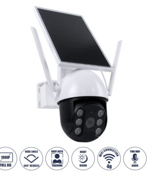 Αυτόνομη Ηλιακή IP Camera 1080P 2MP WiFi 4G SIM CARD 360° Μοιρών – 3200mAh – Φωτοβολταϊκό Πάνελ – Νυχτερινή Όραση με LED IR – Ανιχνευτή Κίνησης – Νυχτερινή Λήψη – Αδιάβροχη IP66 – Λευκό