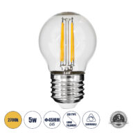 Λάμπα LED Long Filament E27 G45 Γλομπάκι 5W 500lm 360° AC 220-240V IP20 Φ4.5 x Υ7.5cm Θερμό Λευκό 2700K με Διάφανο Γυαλί – Dimmable – 3 Years Warranty