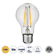 Λάμπα LED Long Filament E27 A60 Γλόμπος 10W 1000lm 360° AC 220-240V IP20 Φ6 x Υ10.5cm Θερμό Λευκό 2700K με Διάφανο Γυαλί – Dimmable – 3 Years Warranty