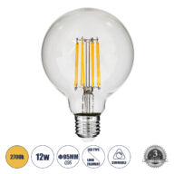 Λάμπα LED Long Filament E27 G95 Γλόμπος 12W 1200lm 360° AC 220-240V IP20 Φ9.5 x Υ13.5cm Θερμό Λευκό 2700K με Διάφανο Γυαλί – Dimmable – 3 Years Warranty