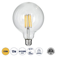 Λάμπα LED Long Filament E27 G125 Γλόμπος 12W 1200lm 360° AC 220-240V IP20 Φ12.5 x Υ18cm Θερμό Λευκό 2700K με Διάφανο Γυαλί – Dimmable – 3 Years Warranty