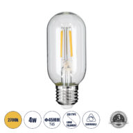 Λάμπα LED Long Filament E27 T45 Σωλήνας 4W 400lm 360° AC 220-240V IP20 Φ4.5 x Υ11cm Θερμό Λευκό 2700K με Διάφανο Γυαλί – Dimmable – 3 Years Warranty