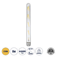 Λάμπα LED Long Filament E27 T30 Σωλήνας 8W 800lm 360° AC 220-240V IP20 Φ3 x Υ30cm Θερμό Λευκό 2700K με Διάφανο Γυαλί – Dimmable – 3 Years Warranty