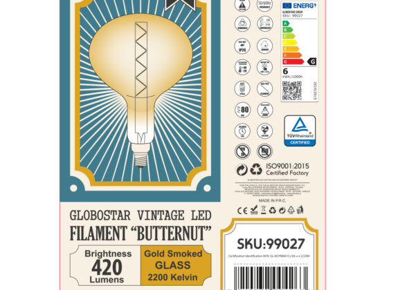 Λάμπα LED Zig Long Filament E27 R280 BUTTERNUT Γλόμπος 6W 420lm 360° AC 220-240V IP20 Φ28 x Υ41cm Ultra Θερμό Λευκό 2200K με Μελί Γυαλί - Dimmable - 3 Years Warranty